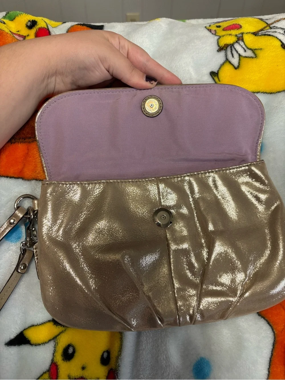 Coach Metallic gold Leather Wristlet Clutch